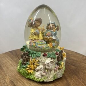 1994 Easter Bunny Egg Snow Globe by Mercuries USA Rabbits Painting Eggs Decor 6"